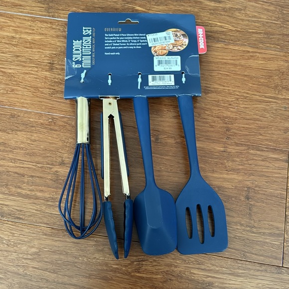 NWT Art & Cook SET 4 Mini Kitchen Cooking Utensils Stainless Steel Blue Silicone - Picture 2 of 5